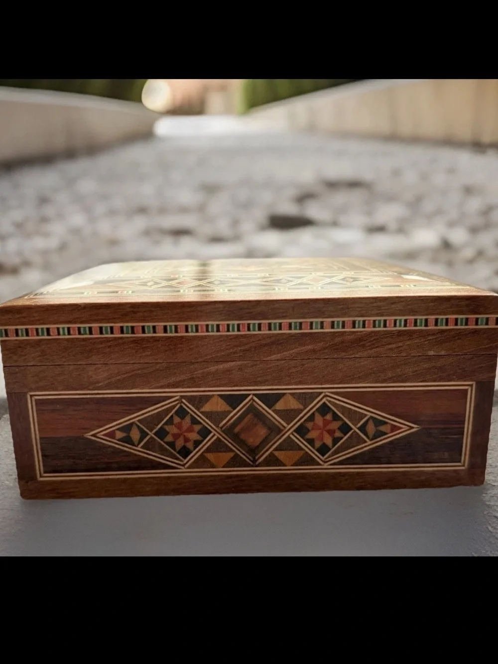 VTG Wooden Mosaic Trinket Box 4.5